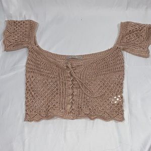 🔥Off shoulder knit crop top dusty pink